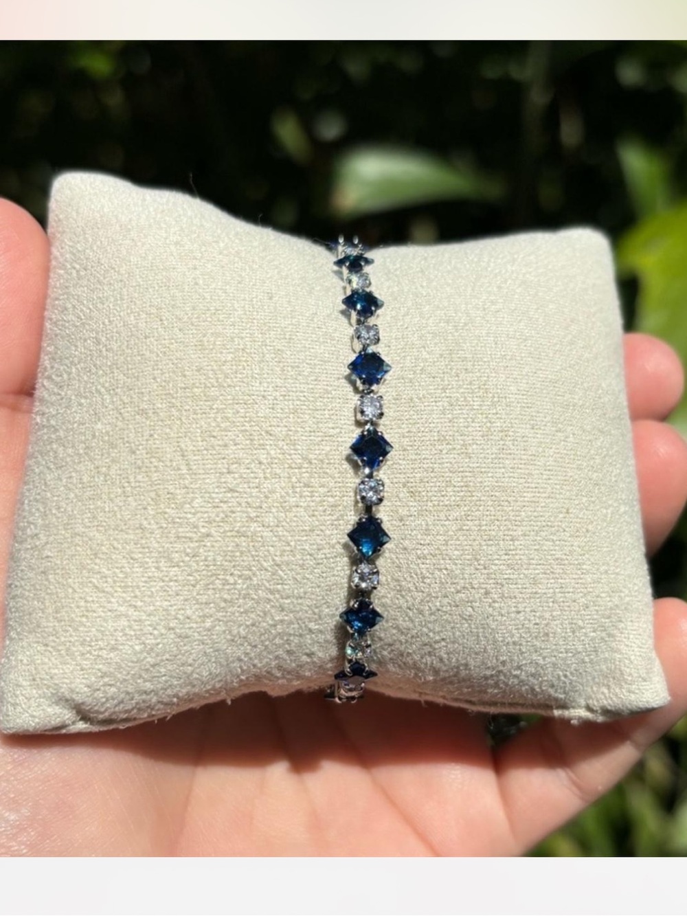 18K White Gold Plated Stainless Steel Sapphire Blue Diamond Tennis Bracelet